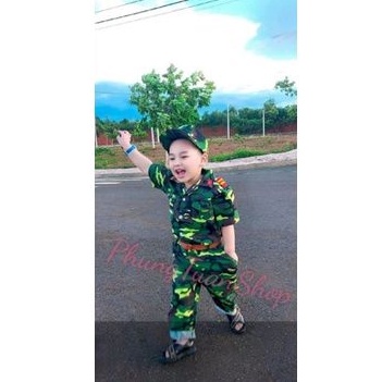 Bộ Quần Áo Cảnh Sát Rằn Ri Cho Bé Kèm Nón
