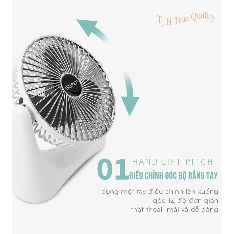 Quạt để bàn mini sạc tích điện Super Fan, 3 chế độ mát, để bàn làm việc, ô tô...  tiện dụng nhỏ gọn, chất lượng tốt