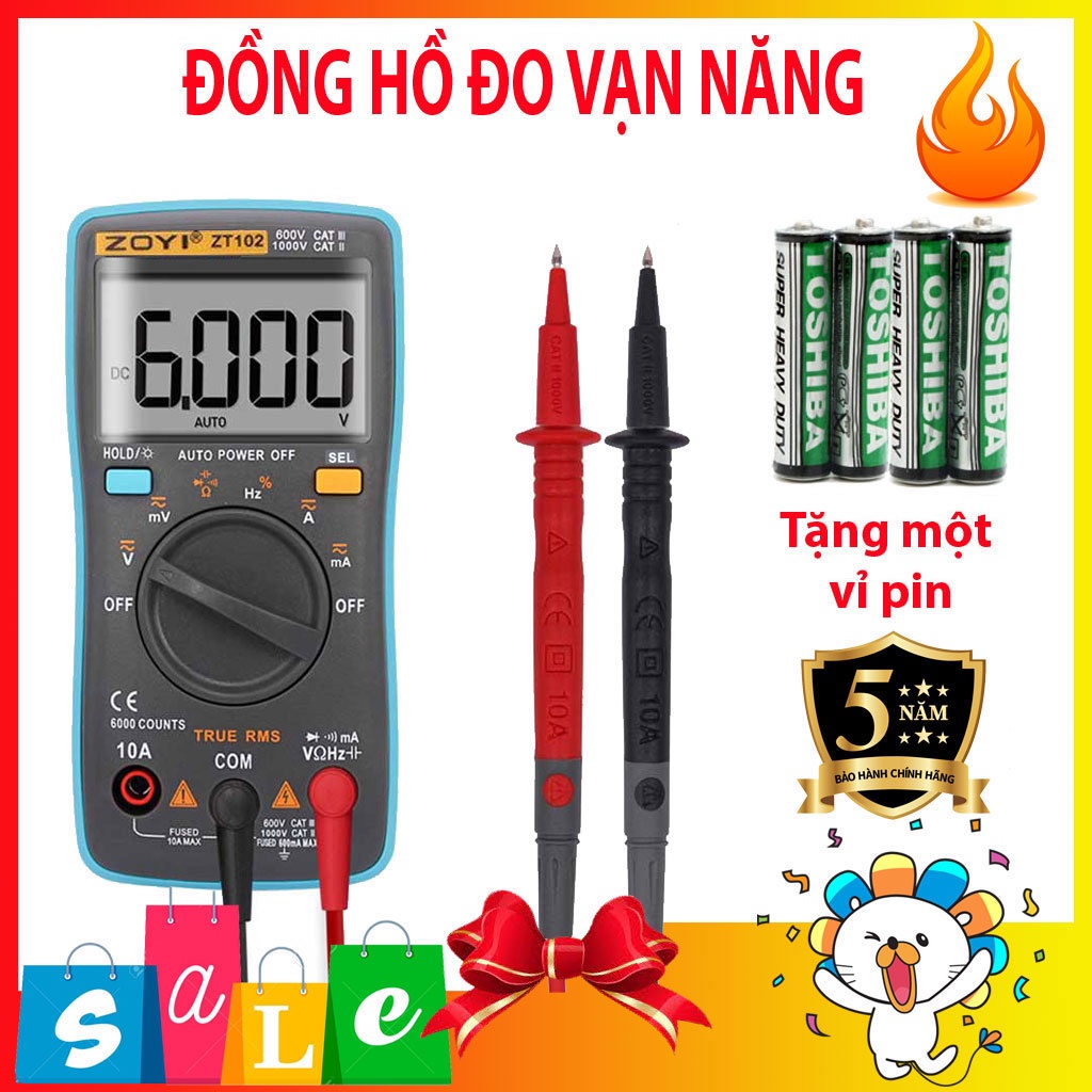 ⚡️𝗙𝗿𝗲𝗲 𝗦𝗵𝗶𝗽⚡️Máy đo dòng điện AC/DC kỹ thuật số 6000 số mini ZOYI ZT102