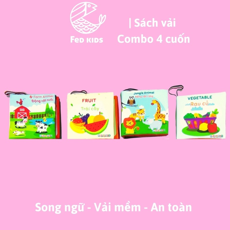 Sách vải song ngữ cho bé phát triển tư duy và trí tuệ, FEDBABY - 12x12 cm, 8 trang