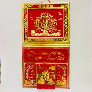 Bộ lịch Canh Tý 2020 - Combo bìa lịch treo tường khung vàng hình cây đồng tiền vàng block lịch đại khổ 14,5cm x 20,5cm