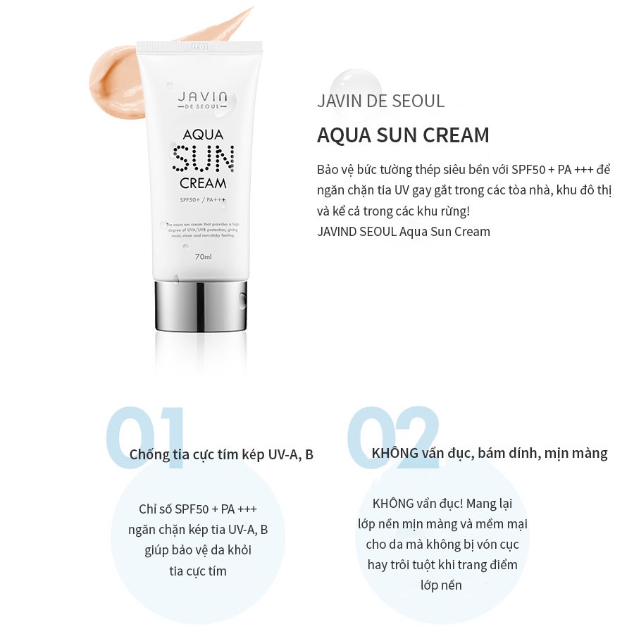 Kem Chống Nắng JAVIN DE SEOUL AQUA SUN CREAM SPF50+ / PA+++_Mỹ phẩm Hàn Quốc chính hãng