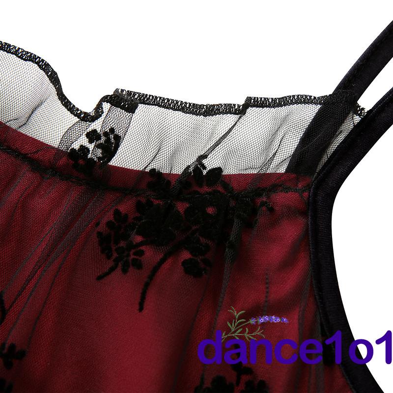 Đầm hai dây cổ thấp viền ren thêu họa tiết lá cây cho nữ