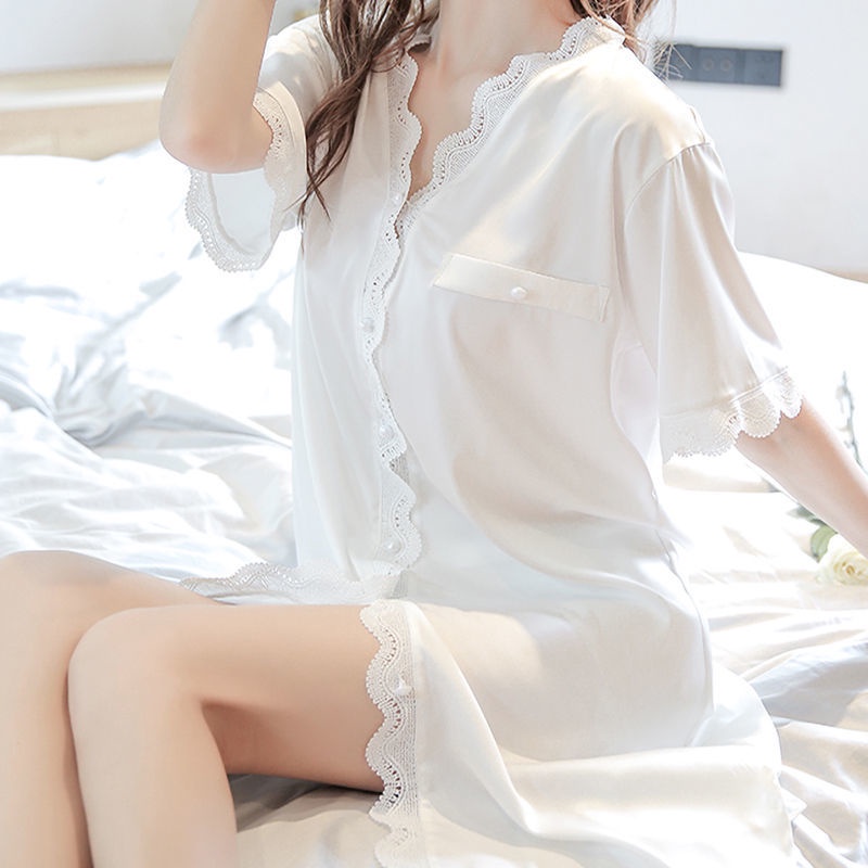 Đồ ngủ Lụa Lạnh Giả Dáng Vừa Plus Size Thời Trang Mùa Hè Chất Lượng Cao Cho Nữ