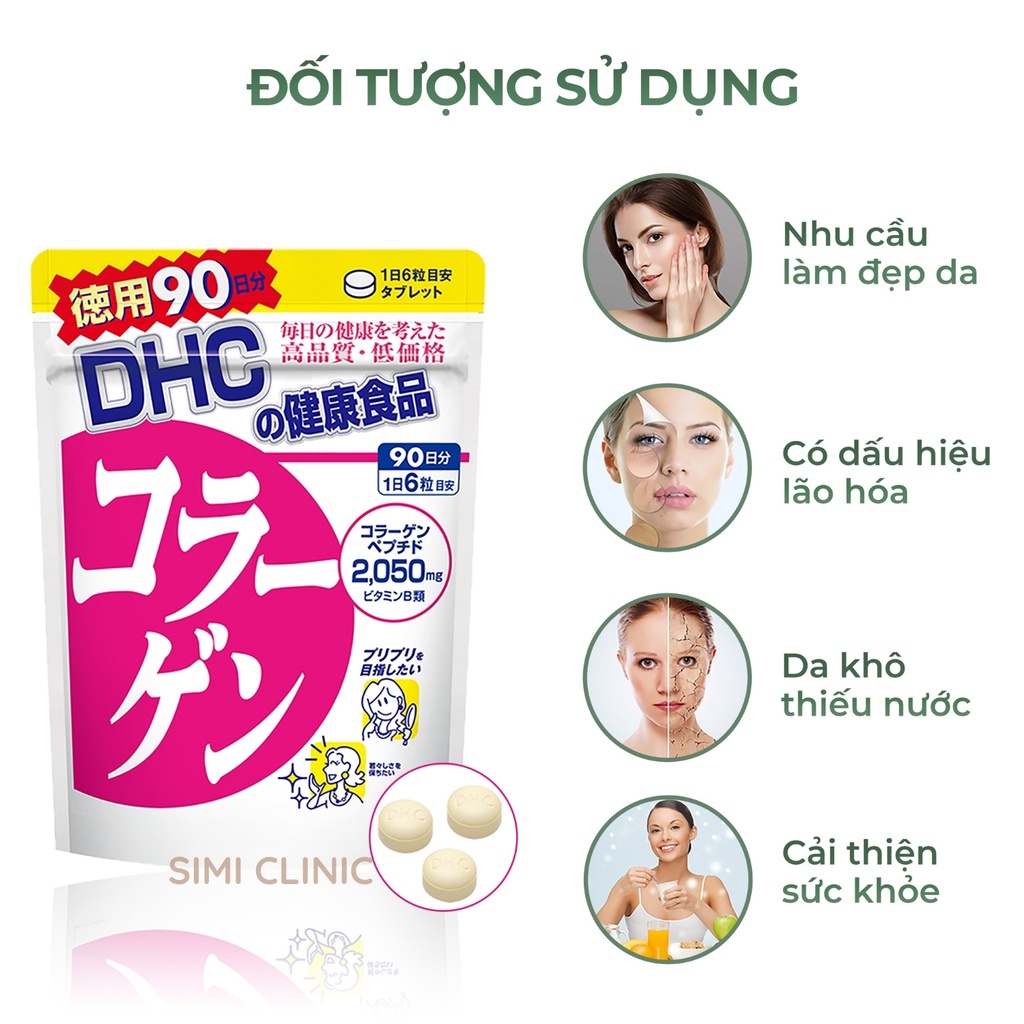 Viên uống Collagen DHC Nhật Bản chống lão hóa dưỡng da căng bóng mịn màng làm đẹp da mặt body toàn thân bổ sung canxi