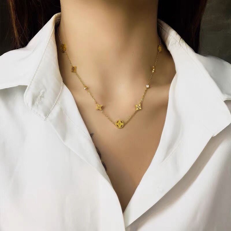 Thời trang còn hàng Vòng tay LV bằng thép không gỉ và Đồ trang sức vòng cổ đính đá cho phụ nữ và trẻ em gái