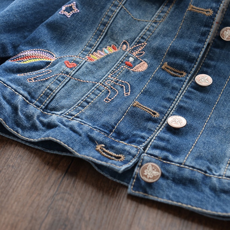 Áo khoác denim BEAR LEADER thêu hình chú gấu hoạt hình dễ thương dành cho bé gái 3-8 tuổi