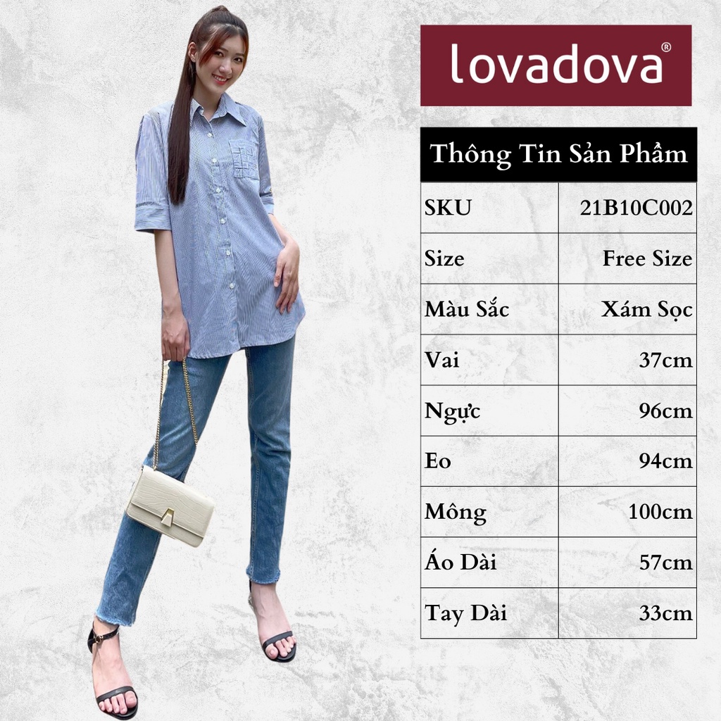 Áo Sơ Mi, Dài Tay, Cách Điệu Có Túi, Màu Xám Sọc - Lovadova 21B10C002