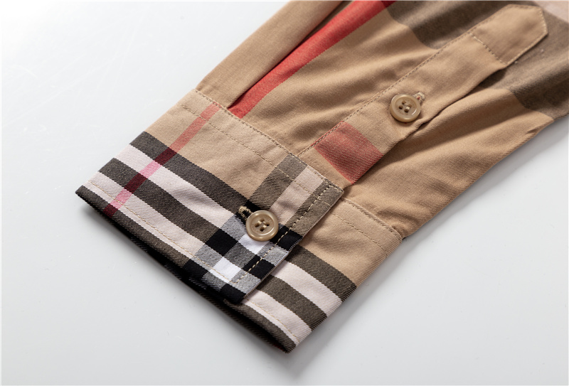 BURBERRY Áo sơ mi nam tay dài họa tiết ca rô thời trang