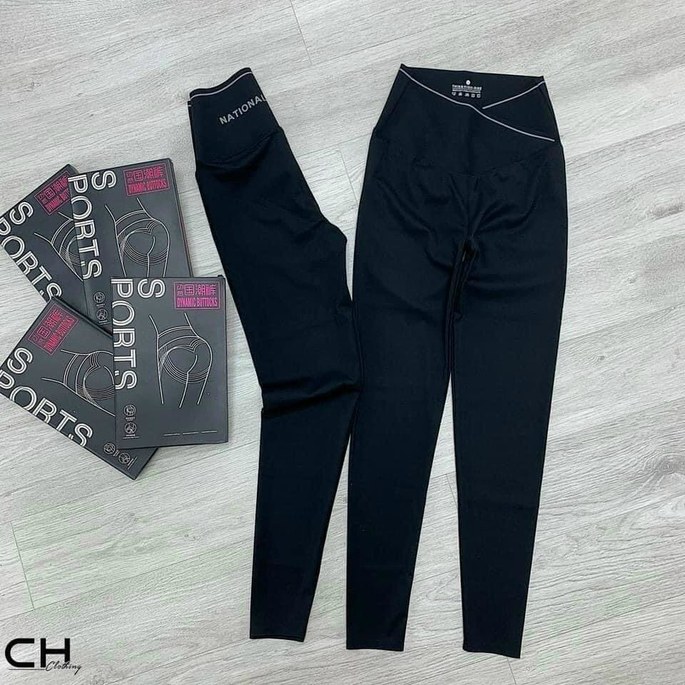 Quần legging nữ cạp cao ghen bụng in chữ cạp chéo thời trang Banamo Fashion 7110 | WebRaoVat - webraovat.net.vn