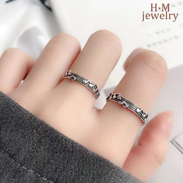 Nhẫn Mạ Bạc 925 Hình Nốt Nhạc Phong Cách Cổ Điển