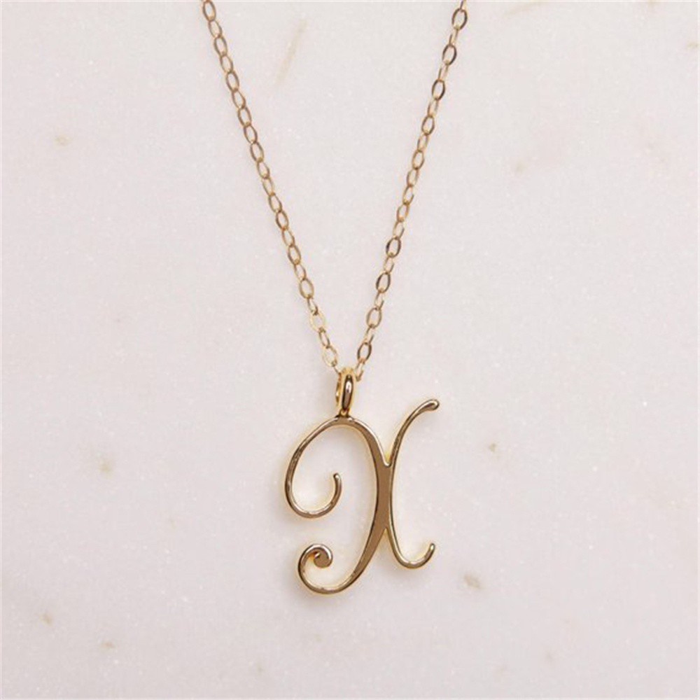 💜LAYOR💜 Fashion Alphabet Pendant Women A To Z Alphabet Initial Necklace Cursive Bib Chain Luxury Jewelry Exaggerated Metal 26 Letters