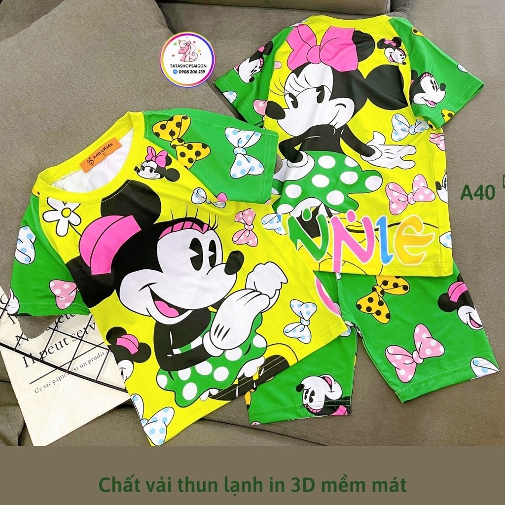A40 Bộ mặc nhà bé gái ngố đùi bé gái size đại thun lạnh in 3D pony mickey kitty size đại 22 đến 40kg