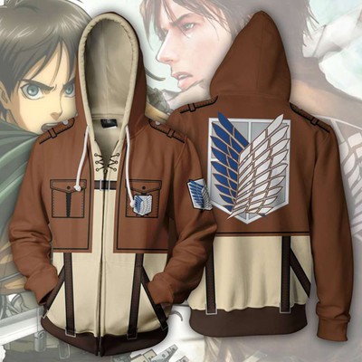 Áo Hoodie Dáng Dài Phối Khóa Kéo In Hình Attack On Titan Độc Đáo Cá Tính