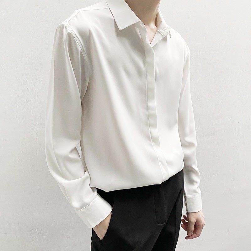 【F&amp;X】Áo sơ mi tay dài dáng rộng màu trắng/xanh lá cổ điển Hàn Quốc cho nam và nữ
