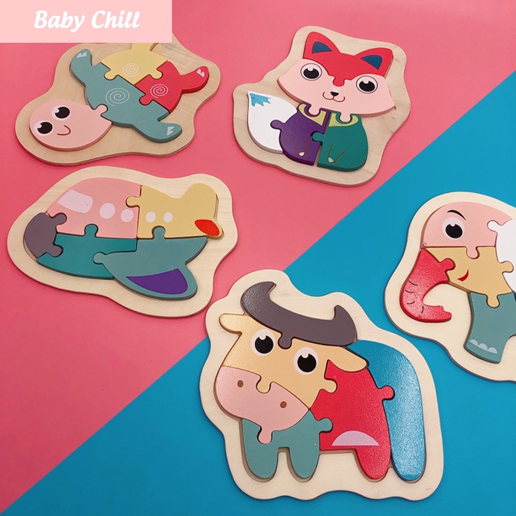 Xếp hình gỗ -  Ghép hình tranh 3D gỗ ngộ nghĩnh - kích thích trí thông minh trẻ nhỏ - Baby Chill