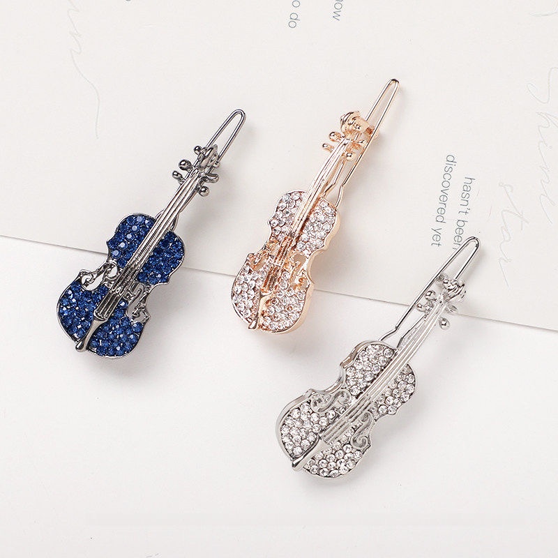 Kẹp tóc đàn violin đính đá Rhinestone kẹp tóc mái phụ kiện tóc MS397