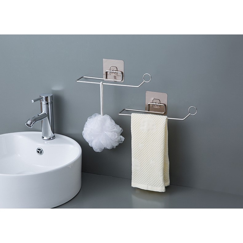 Móc Inox Treo Giấy Vệ Sinh, Thanh Inox Treo Giấy Vệ Sinh Khăn Lau Nhà Bếp Dán Tường Siêu Chắc