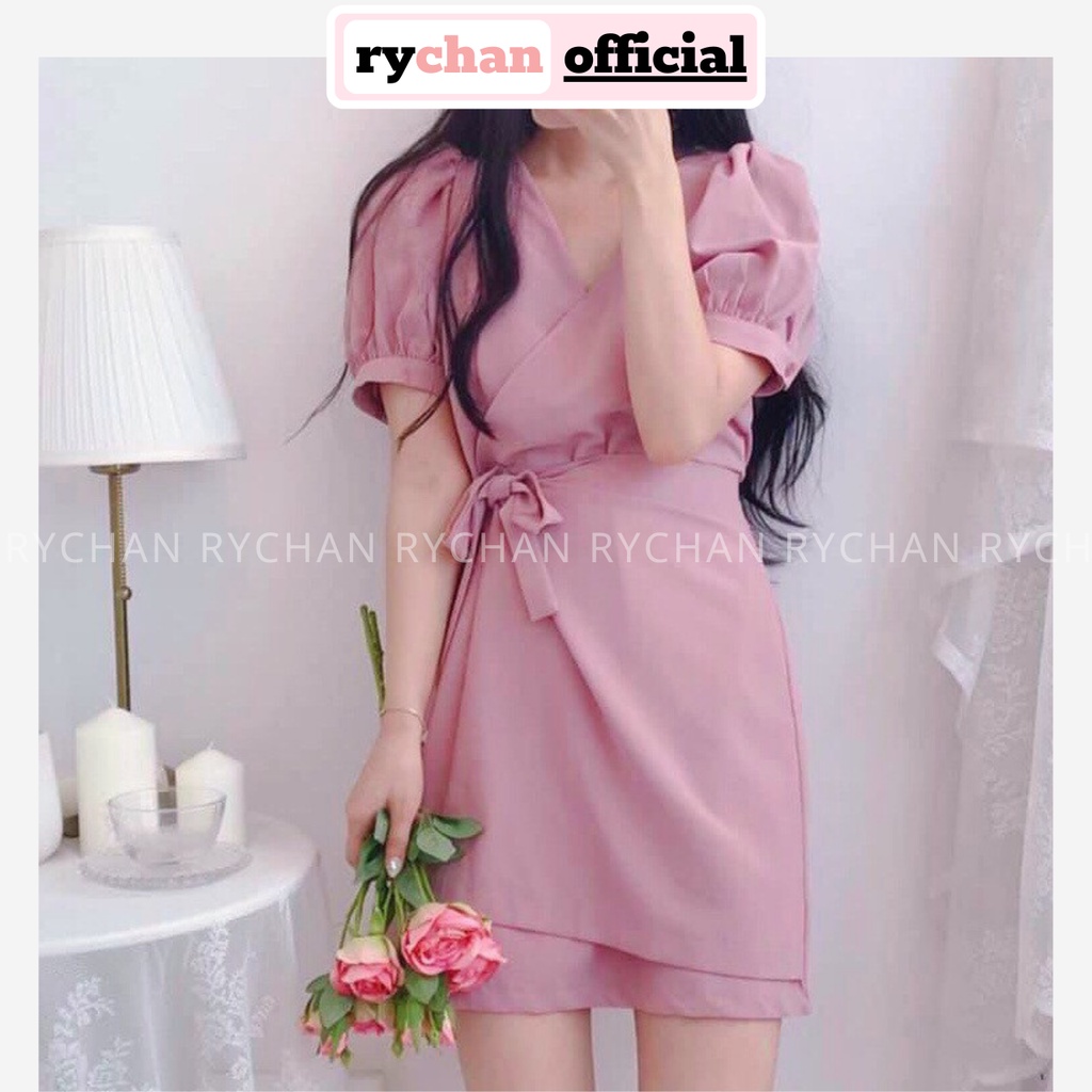 DX266 - Đầm Xòe Hồng Đắp Chéo Cột Eo