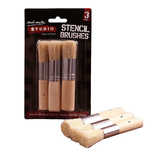 Bộ cọ vẽ đầu tròn lông lợn, cọ vẽ Stencil Brushes set 3 cây Mont Marte