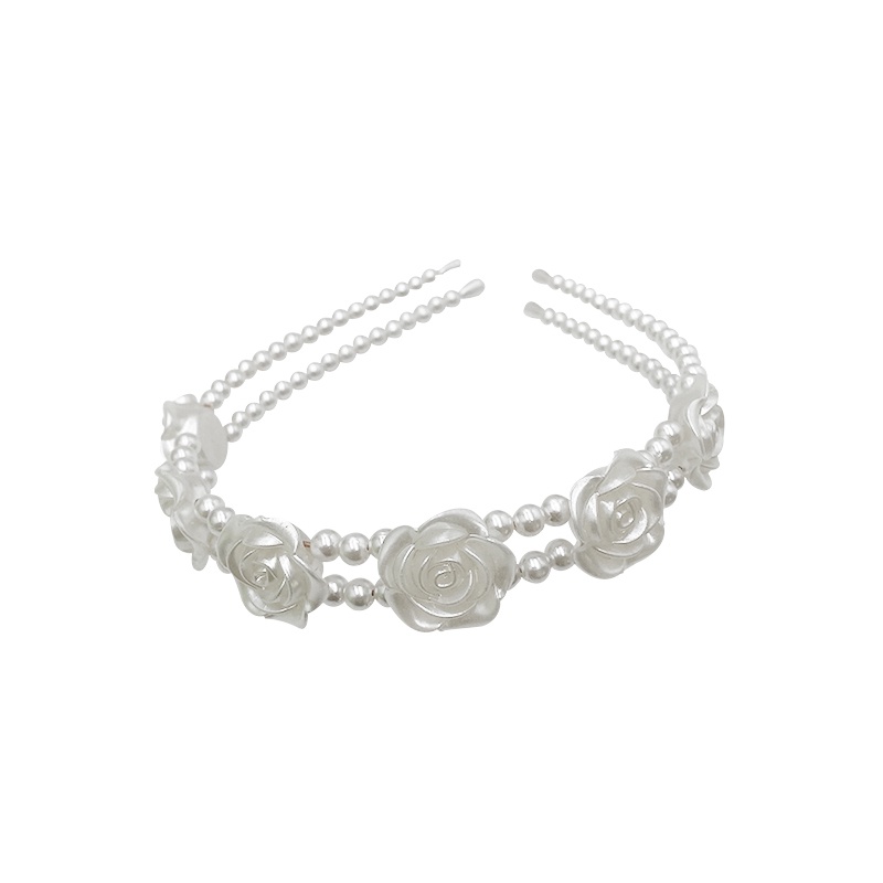 Băng Đô Cài Tóc Đính Hoa Trà Và Hạt Ngọc Trai Màu Trắng Kiểu Mới Dành Cho Nữ Thời Trang Hàn Quốc