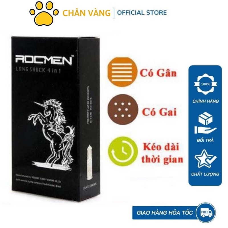 Bao Cao Su Gân Gai Kéo Dài Thời Gian ROCMEN Long Shock Hộp 12 Bao