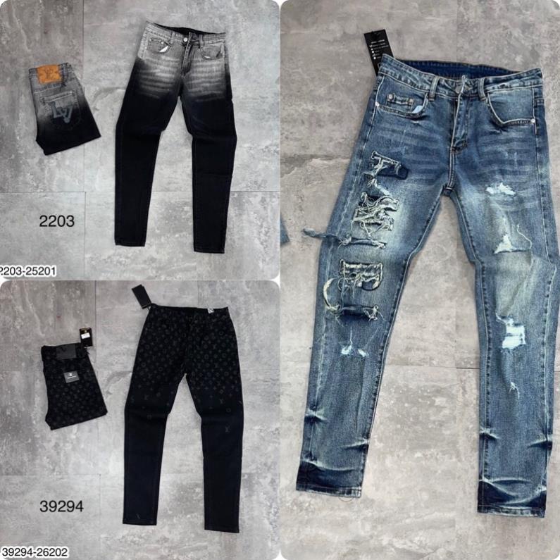 Quần Jean Nam LV Loang In Logo Siêu Chất Cao Cấp - Quần Bò Ami Siêu Đẹp