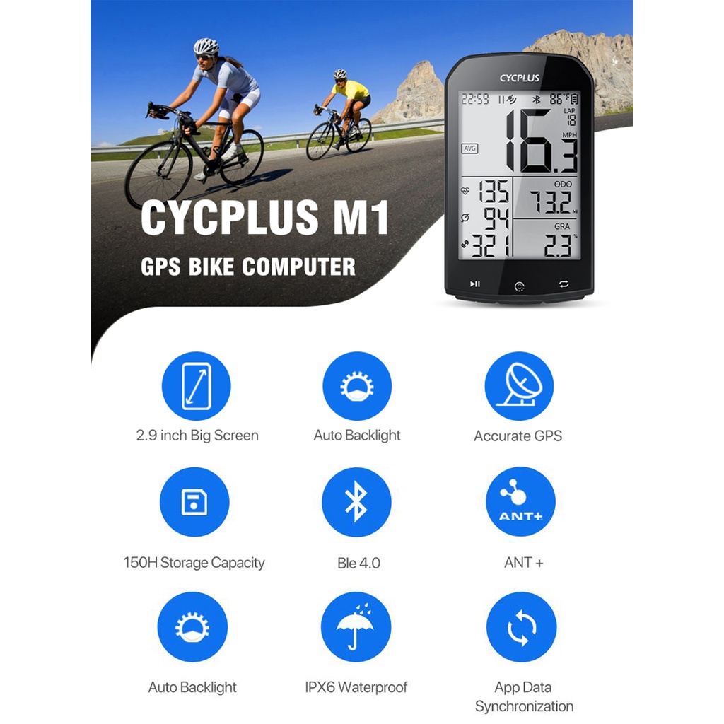 Đồng hồ GPS không dây tính giờ Cycplus M1 gắn xe đạp chính hãng