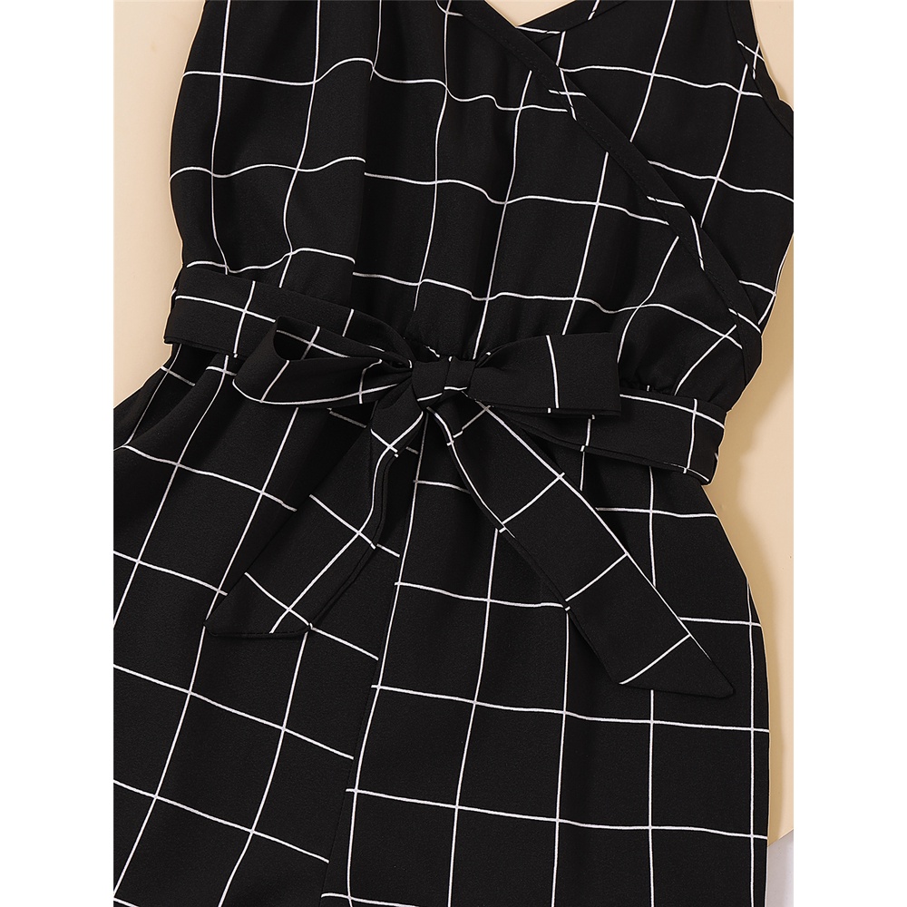 Áo liền quần Mikrdoo hai dây màu đen in kẻ sọc phong cách mùa hè cho bé gái 1-5 tuổi