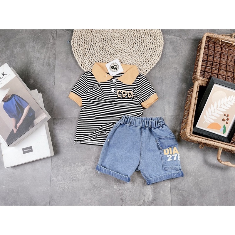 Bộ cool kẻ quần bò cho bé