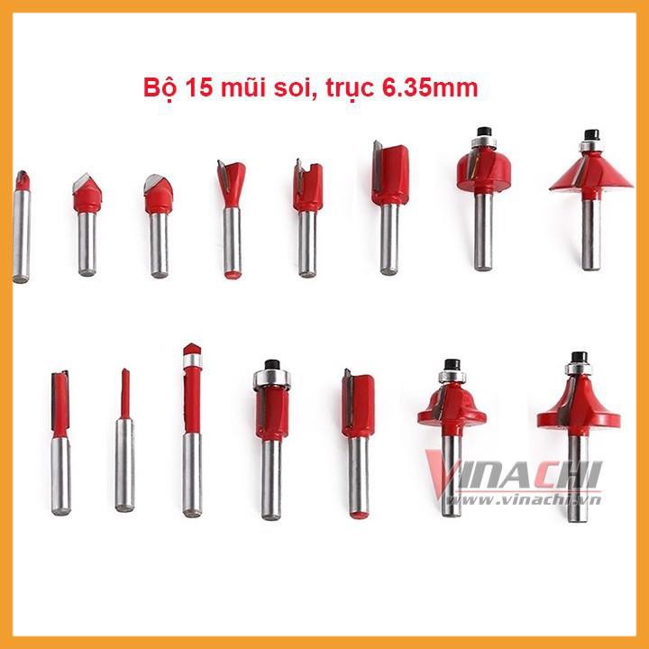 Bộ 15 Mũi Soi Cốt 6.35mm - Bộ 15 Mũi Soi Cốt điêu khắc họa tiết, cắt cạnh, tạo viền hoa văn đẹp mắt cho sản phẩm đồ gỗ