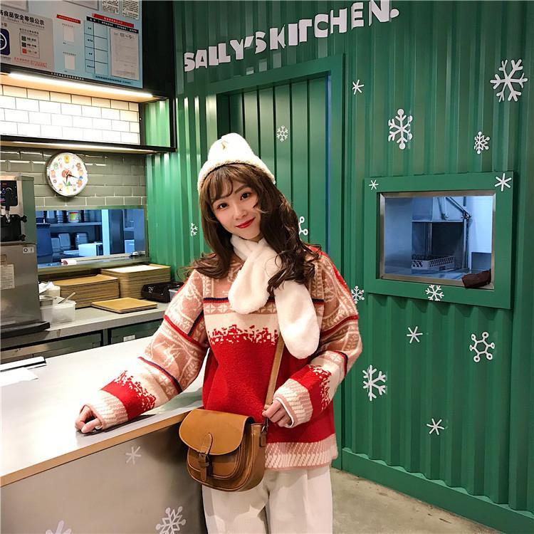 Áo sweater tay dài cổ tròn dáng rộng thiết kế mới thời trang