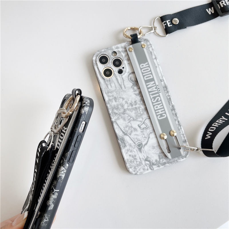 Dior retro pattern wristband phone case dior lanyard big name bracket case case thích hợp cho iphone 13 12 11 14 pro max