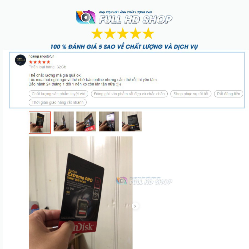 Thẻ nhớ SD Sandisk 32Gb/64Gb/128Gb tốc độ cao 95 Mb/s - FullHDShop | BigBuy360 - bigbuy360.vn