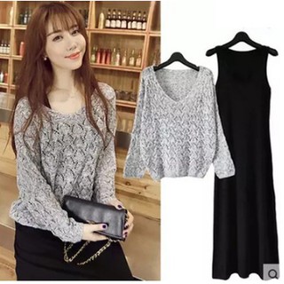 Set áo len + váy maxi