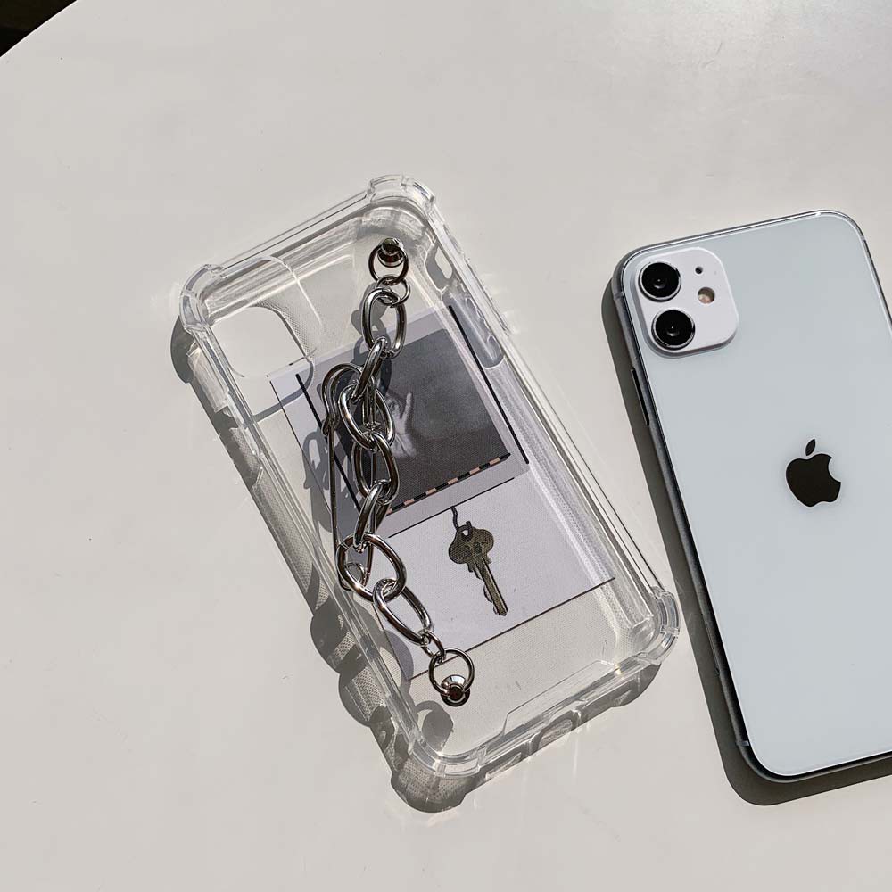 Chain For iPhone 12 Mini 11 Pro Phone Case Card Photo Frame Soft Cover For 7 8 X XS XR XsMax SE2020 Transparent Silicone Coque
