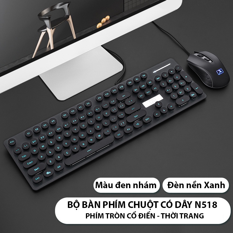 Bộ bàn phím chuột máy tính Coputa chuột bàn phím giả cơ có dây dễ thương nhiều màu sắc N518