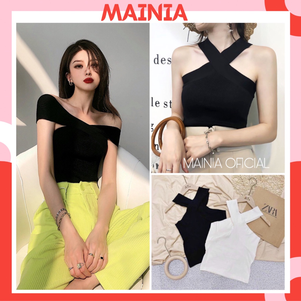 Áo Croptop Cotton Chéo Cổ Thun Co Giãn Thoải Mái Thấm Hút Siêu Đẹp Mainia Shop