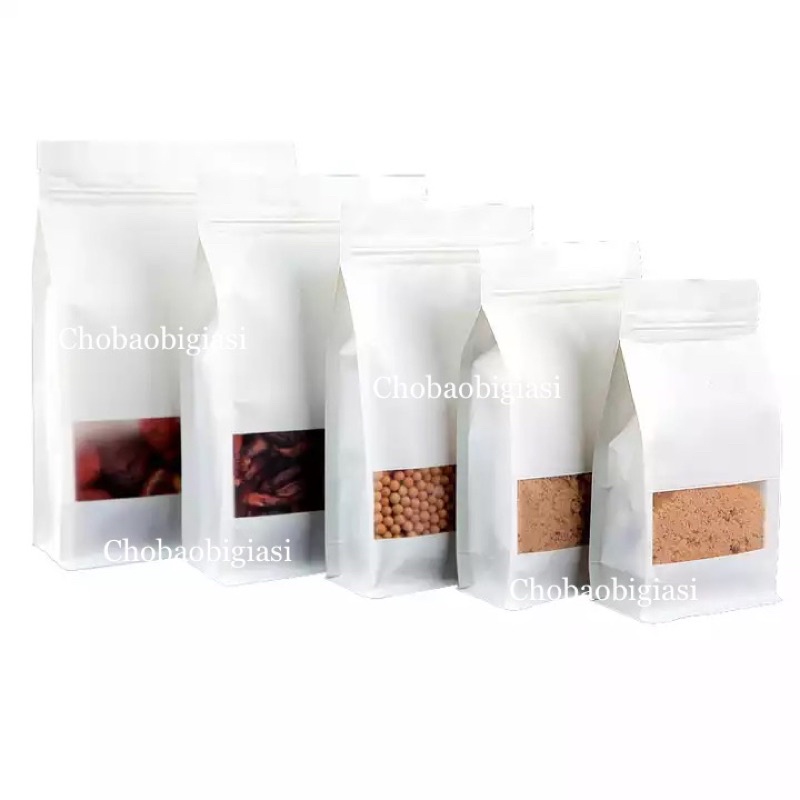 {1kg/size} Túi zipper 8 cạnh giấy màu Trắng đáy vuông cán màng - chống thấm nước sang trọng, hàng đẹp (sp y hình)