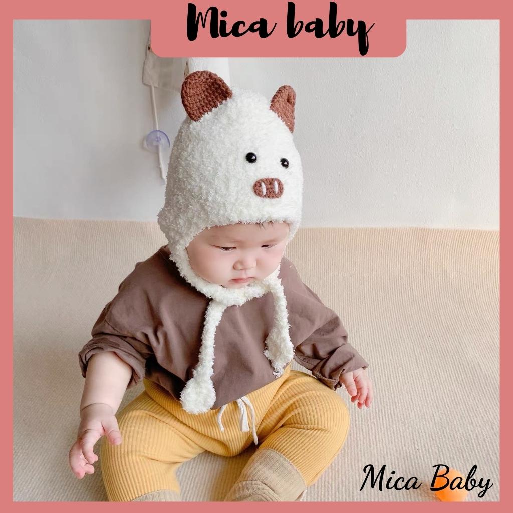 Mũ len hình heo bông xù đáng yêu cho bé từ 4m-2y Mica baby ML33
