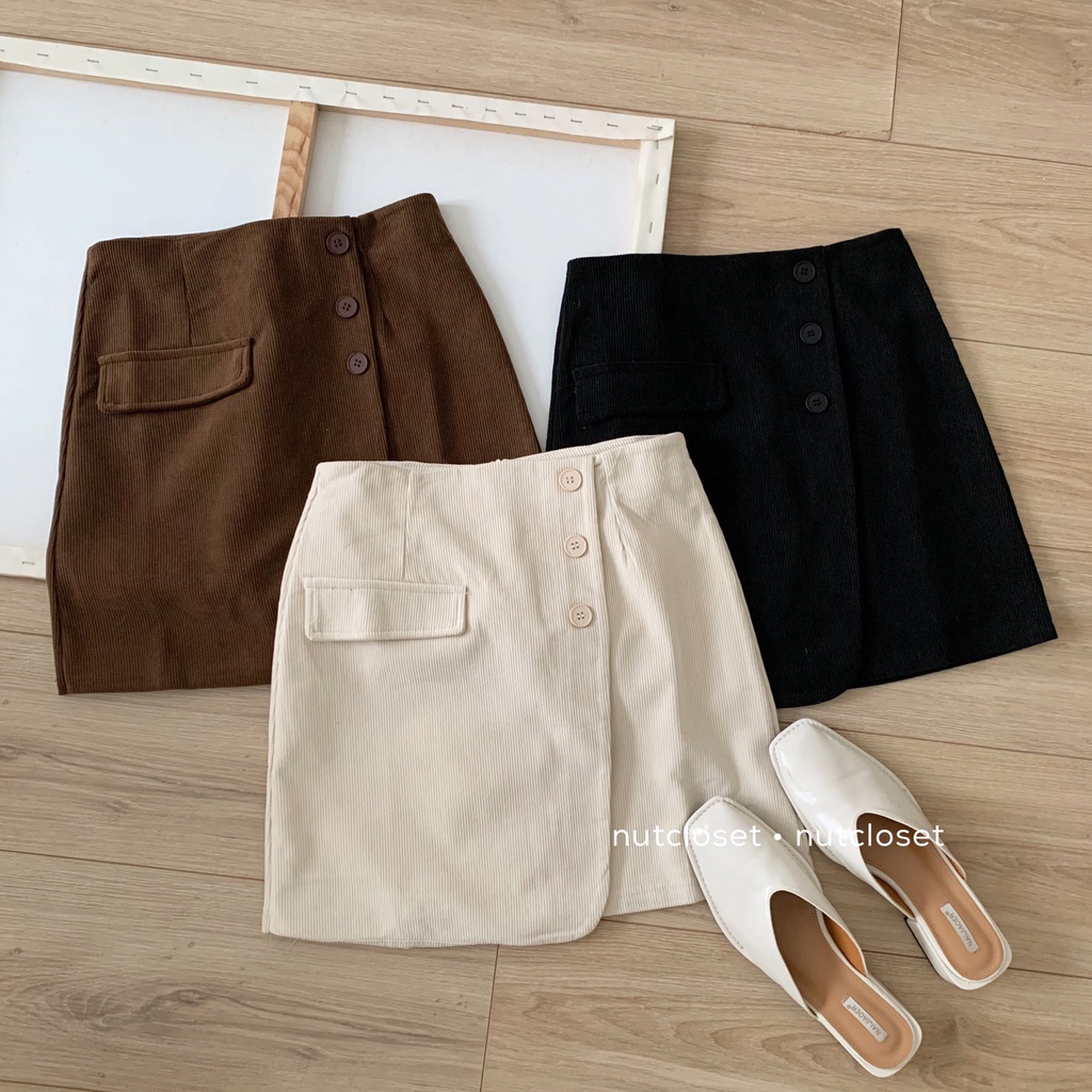 Chân váy zip dạ nhung 3 cúc vạt lệch _ CV0050 | BigBuy360 - bigbuy360.vn