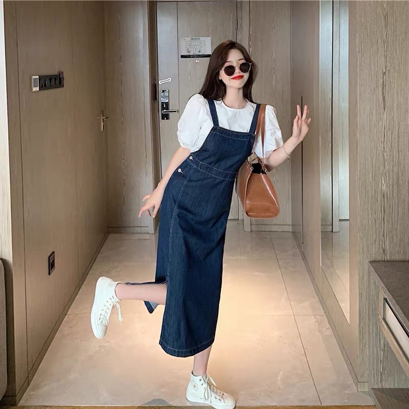 Set Váy Yếm Jean Xẻ Dáng Dài | BigBuy360 - bigbuy360.vn