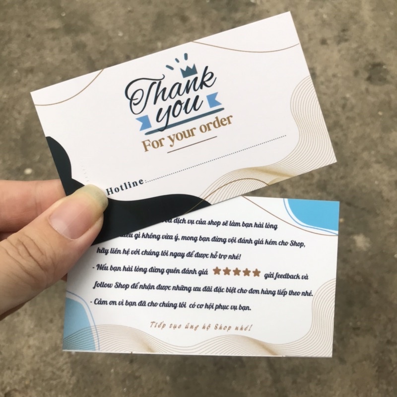 Combo 100 cái  thankyoucard, thiệp cảm ơn, Thẻ cám ơn có sẵn, Giấy bìa cứng cán màng size 9x5.5cm