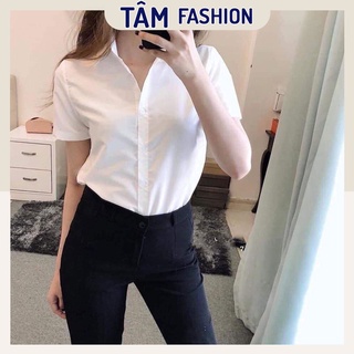 Áo sơ mi nữ ngắn tay dáng suông vải mềm thoáng mát không nhăn sơmi cộc tay công sở kiểu trơn basic