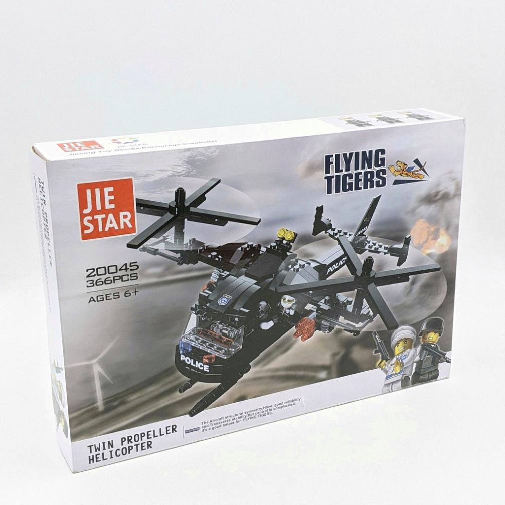 LEGO xếp hình cảnh sát Flying Tiger 366 miếng - Lắp ráp mô hình máy bay trực thăng cảnh sát đặc nhiệm