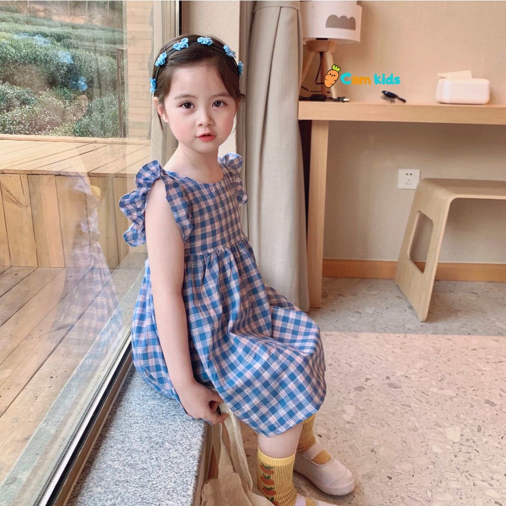 SALE HÀNG LẺ SIZE Váy cho bé gái mùa hè đầm bé gái mùa hè kẻ caro chất vải thô mát