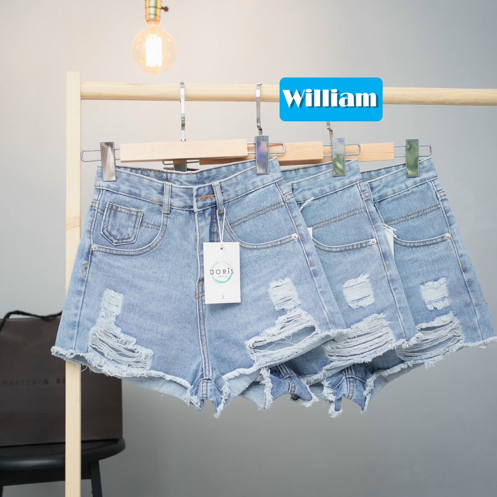 [FREESHIP_50K] Quần short jean nữ lưng cao phối rách denim cotton, rin ngắn phối rách William - AT87