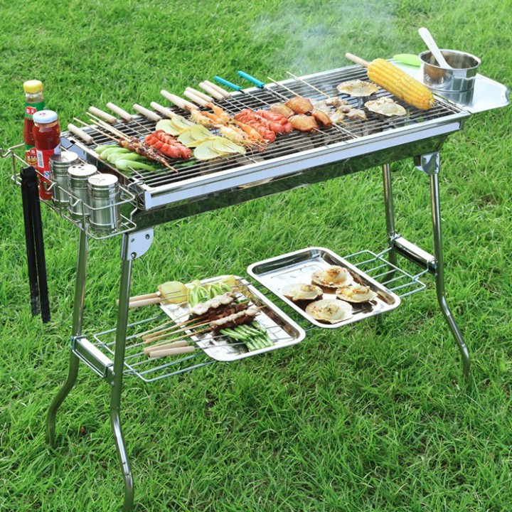 Bếp nướng ngoài trời 💎𝐅𝐑𝐄𝐄𝐒𝐇𝐈𝐏💎 BBQ dã ngoại nướng than hoa inox cao cấp có thể gấp gọn chân kèm phụ kiện