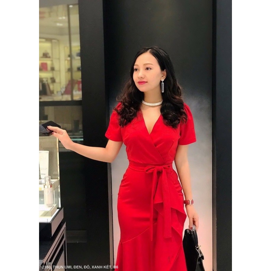 Đầm váy thun cổ tim vạt chéo tay phồng đi làm, đi tiệc, đi chơi đều được (có nhiều màu và kích thước)