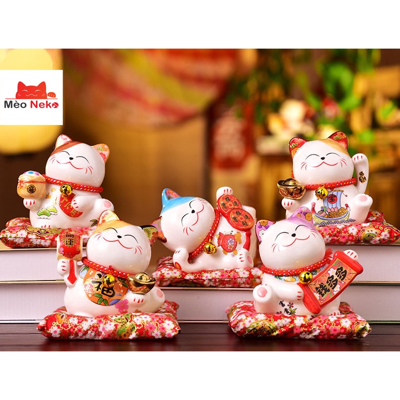 Mèo Thần Tài Gốm Sứ Cầu Tài Phát Lộc Size 11